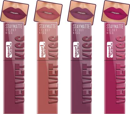 Ramp Walk Velvet Kiss Waterproof & Long Stay Liquid Lipstick Combo Pack 4 for Women