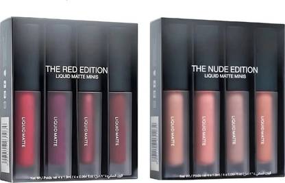 Earthcon WaterProof Liquid Matte Lipstick Combo Pack 4NUDE+4RED Edition