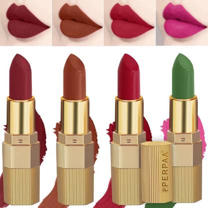 Perpaa Xpression Weightless Matte Waterproof Lipstick Enriched with Vitamin E One Stroke Application -Combo of 4 (5-8 Hrs Stay)