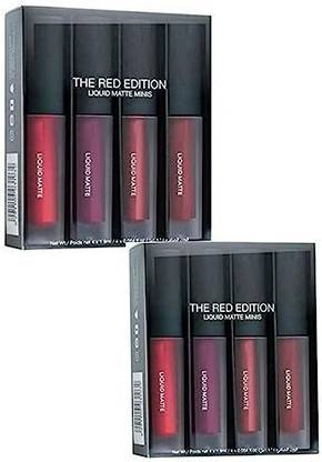 INDIANA HUDA Matte Mini Red Edition Lipstick Pack of 8 Long Lasting Creamy Lipgloss,Pigmented