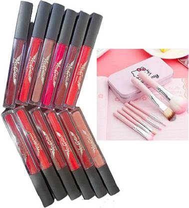 angelie Waterproof Matte Set Of 12 Lipsticks With Hello Kitty Pink Brush