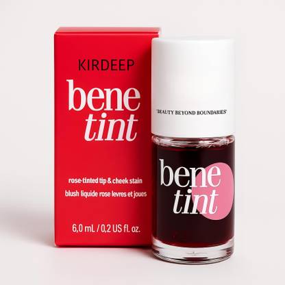 kirdeep Bene Tint Lip And Cheek Stain, Tined Finish - Rose Lip Gloss Moisturizing Blush