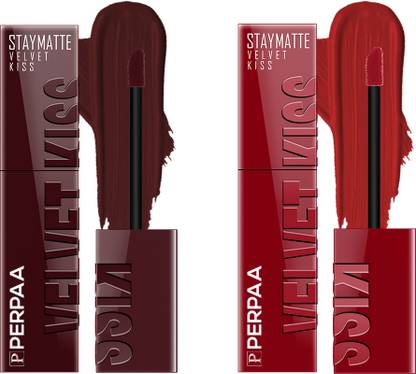 Perpaa Velvet Kiss Combo Pack 2 Waterproof Matte Liquid Lipstick, Long Lasting Formula