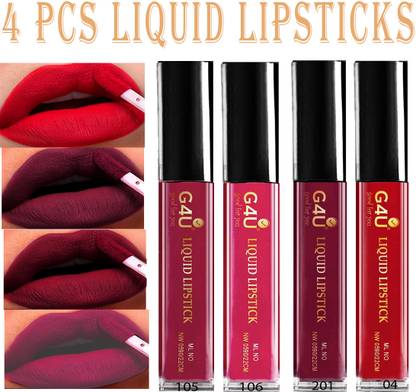 G4U Liquid Lipstick Set 4 Colors Mocha, Strawberry, Wine, Red105-106-201-04