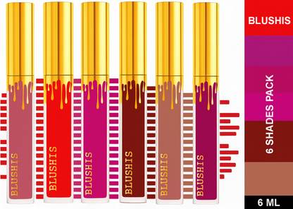 BLUSHIS High Defination Non Transfer Waterproof longlasting Liquid matte Lipstick combo pack of 6[ Red,Magenta,Light nude, Plum,Maroon,Coffee Toffee]