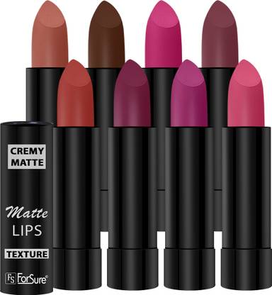ForSure Cremy Matte lipstick 8 differenr shades combo, 3.5gm Each