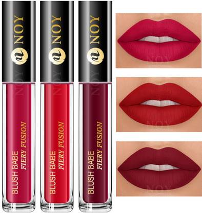 NOY Matte Liquid Lipstick Set Waterproof Cherry Pink, Red, Maroon Smudge-Proof
