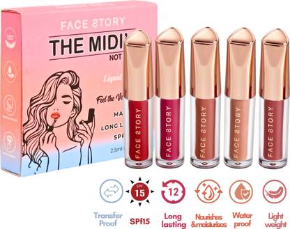 Face Story MIDI's not mini Long lasting lightweight velvet mousse Liquid lipstick set of 5|