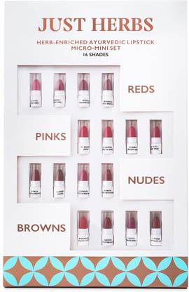 Just Herbs Herb Enriched Intense Color Ayurvedic Micro Mini Lipstick Set - 16 Shades