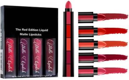 Jolli Huda Beauty 5 in 1 Creamy Lipstick + Liquid Matte Mini Lipsticks 4 Pc (Multicolor)