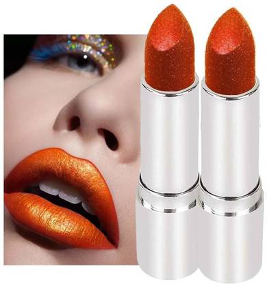 tanvi27 Diamond Sine Metallic, Long Lasting Shinning Hot Orange lipstick Set