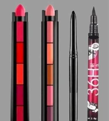 Beauty Phoria COMBO-2 -5 IN 1LIPSTIC A0ND 24 HR EYELINER WITH AUTO KAJAL. (PACK OF 4)