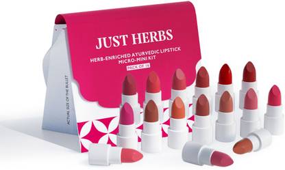 Just Herbs Herb-Enriched Ayurvedic Intense Colour Micro Mini Lipstick Set - 16 Shades