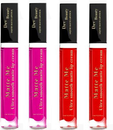 DEVEXX Red And pink Dev Beauty Matte Liquid Lipstick (Pack of 4) 6ml