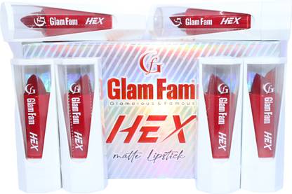 Glam Fam 6 Pcs Set of Ruby Red Matte & Long Lasting With Smudge Proof Hex Lipstick