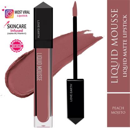 LOVE EARTH Liquid Mousse Lipstick - Peach Mojito Matte Finish, Lasts Up to 12 hours