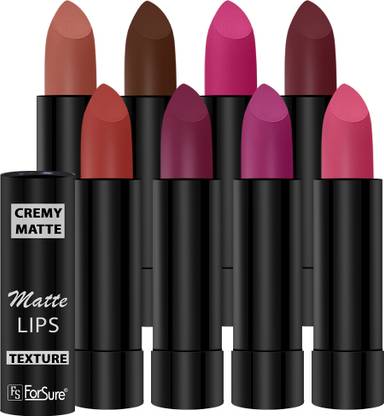 ForSure Cremy Matte lipstick 8 differenr shades combo, 3.5gm Each