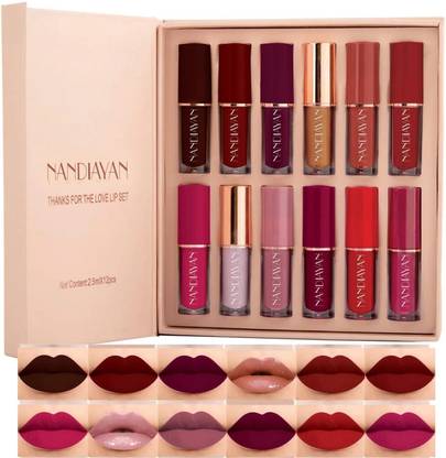 Nandiayan Dark Shades Set of 12 Liquid Matte Lipsticks | Long Lasting Water & Smudge-Proof
