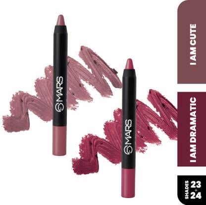 MARS Long Lasting Lip Crayon Lipsticks, Matte Finish & Waterproof Lipstick, Pack of 2