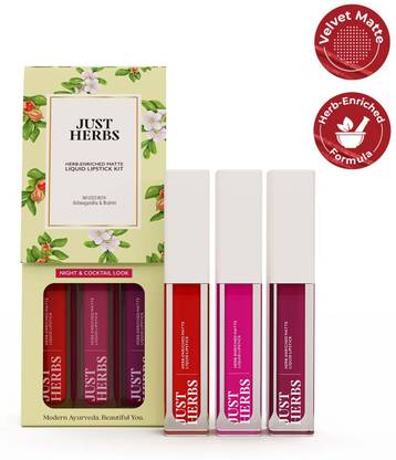 Just Herbs Matte Liquid Lipstick Kit Set Of 3 With Sweet Almond Oil