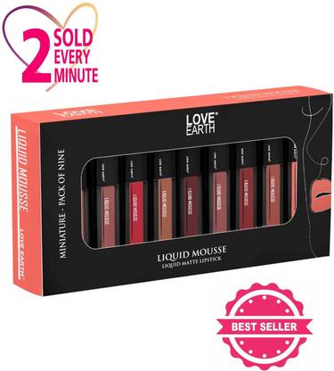 LOVE EARTH Liquid Mousse Miniature Matte Lipstick Pack of 9 |Long Lasting|Waterproof|18 ml