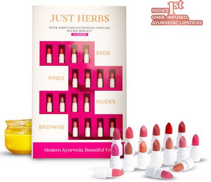Just Herbs Herb Enriched Intense Color Ayurvedic Micro Mini Lipstick Set - 16 Shades