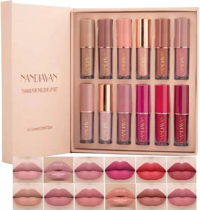 Nandiayan Velvet Matte Liquid Lipstick 12Pcs Combo Set for Women