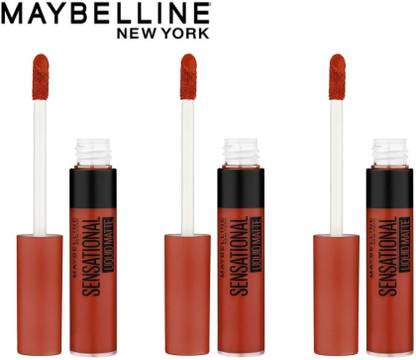 MAYBELLINE NEW YORK Lipstick, Matte Finish, Sensational Liquid Matte,12 More than Red, (PACK OF 3)