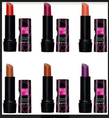 ELLE 18 Color, Pop Matte Lip Color, Rockstar Red+Winter Berry+Peach Impact+Almond Butter+Choco Crisp+Soaked Grape, 4.3 g