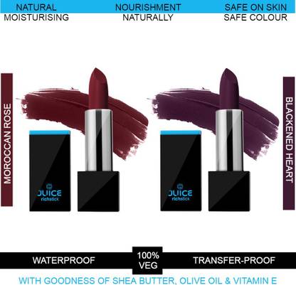 Juice MOROCCAN ROSE M-23 & BLACKENED HEART M-44 | WATERPROOF & LONG STAY LIPSTICK (RICHSTICK) | PACK OF 2