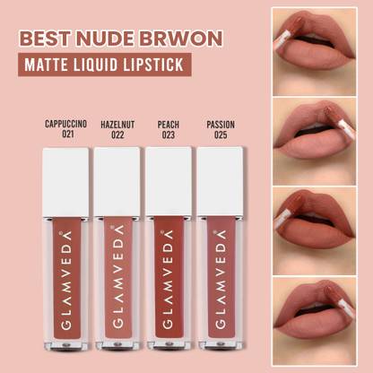 GLAMVEDA Mini Matte Liquid Lipstick| Best of 4 Nude Brown Combo|Long stay & Smudge proof