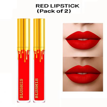 BLUSHIS HD Beauty Non Transfer Liquid Waterproof Matte Lipstick Pack of 2 Shade Red