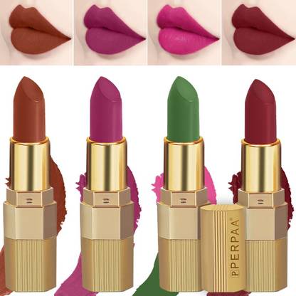 Perpaa Xpression Weightless Matte Waterproof Lipstick Enriched with Vitamin E One Stroke Application -Combo of 4 (5-8 Hrs Stay)