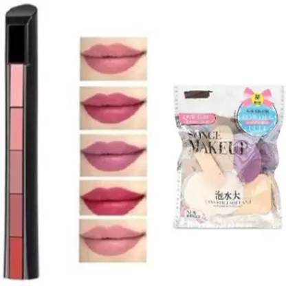 wryak Ultra Smooth Beauty 5 in 1 Lipstick + 5 PC. BLENDER PUFF SET ( COMBO SET)