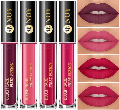 NOY Liquid Lipstick Set Wine, Peach, Cherry Pink, Magenta For Fair To Medium Skin