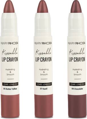 Hilary Rhoda Kissable Lip Crayon |Matte Lipstick (Butter Coffee, Hazel & Chocolate) Set of 3