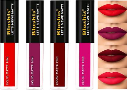 BLUSHIS Non Transfer Insta Beauty Waterproof Longlast SensationaL Liquid Matte Mini Lipstick Combo Pack Of 4 Red ,Purple Maroon and Magenta Colour Shade