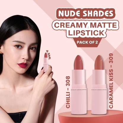 GLAMVEDA Best of Nudes Combo, Pack of 2, Highly Pigmented Creamy Matte Lipstick