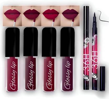 Earthcon 4in1 Matte Liquid Lipstick Waterproof and Smudge proof Red,Mharoon, Pink, Brown