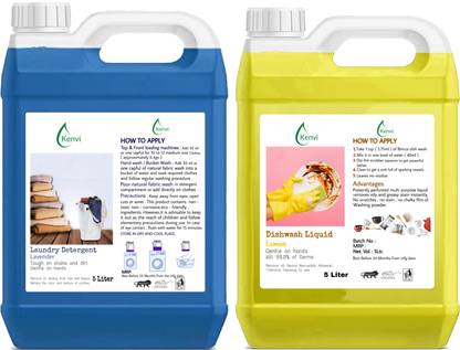 KENVI Liquid detergent for waching machine & Dishwash liquid combo 10 liter Lavender Liquid Detergent