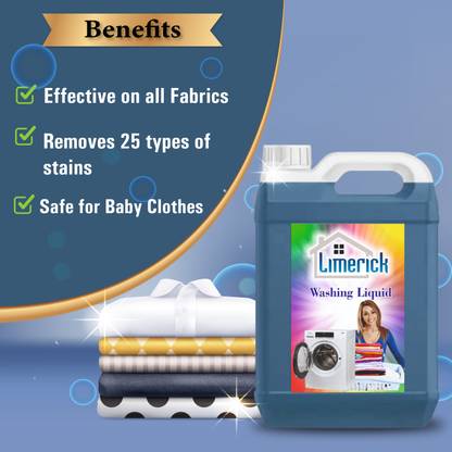 LIMERICK Washing machine liquid detergent top load and front load.(blue 5 ltr) Multi-Fragrance Liquid Detergent