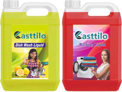 CASTTILO Dish CleaningGel(transparent)+Washing machine liquid detergent (red)5+5LT Multi-Fragrance Liquid Detergent