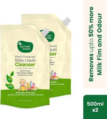 Mother Sparsh Natural Baby Liquid Cleanser (Powered by Plants) Cleanser for Baby Bottles, Nipples, Accessories and Toys, Refill Pack (1L) Multi-Fragrance Liquid Detergent