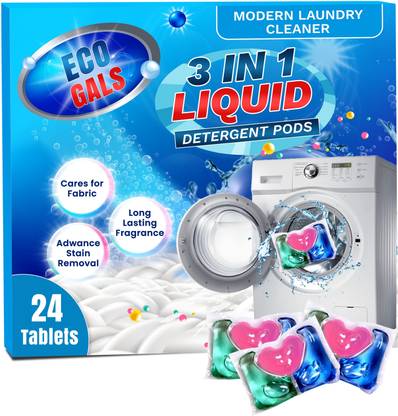 Eco-Gals Mini Laundry Liquid Detergent Pods for Laundry Cleaning 3 in 1 Benefits Classic Liquid Detergent