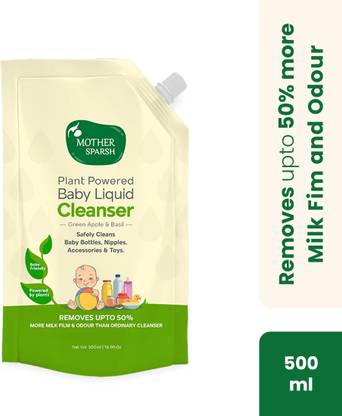 Mother Sparsh Natural Baby Liquid Cleanser (Powered by Plants) Cleanser for Baby Bottles, Nipples, Accessories and Toys, Refill Pack (500ml) Multi-Fragrance Liquid Detergent