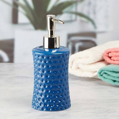 Kookee Ceramic Soap Dispenser handwash Pump for Bathroom, Set of 1, Blue (8038) 275 ml Conditioner, Lotion, Shampoo, Soap, Foam, Liquid, Gel, Sanitizer Stand Dispenser