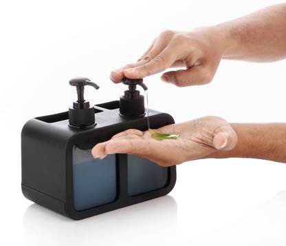 SKYLIFE (Pack of 1, Black) 600ml Empty Modern Refillable Liquid Dispenser With Pump 600 ml Liquid, Conditioner, Gel, Lotion, Sanitizer Stand, Shampoo Dispenser