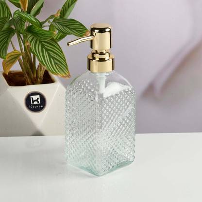 Kookee Glass Soap Dispenser for handwash for Bathroom, Transparent (Set of 1) (11904) 400 ml Lotion, Shampoo, Soap, Foam Dispenser