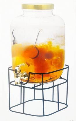 Kriti Traders Glass Beverage Dispenser Golden tap with Stand 4 L Conditioner, Liquid Dispenser