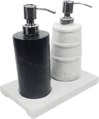 KRAFT CLOUDS Black&White Marble Liquid Soap Dispenser Set of 2 with Caddy Bathroom Accessory 150 ml Conditioner, Liquid, Lotion, Shampoo, Soap Dispenser